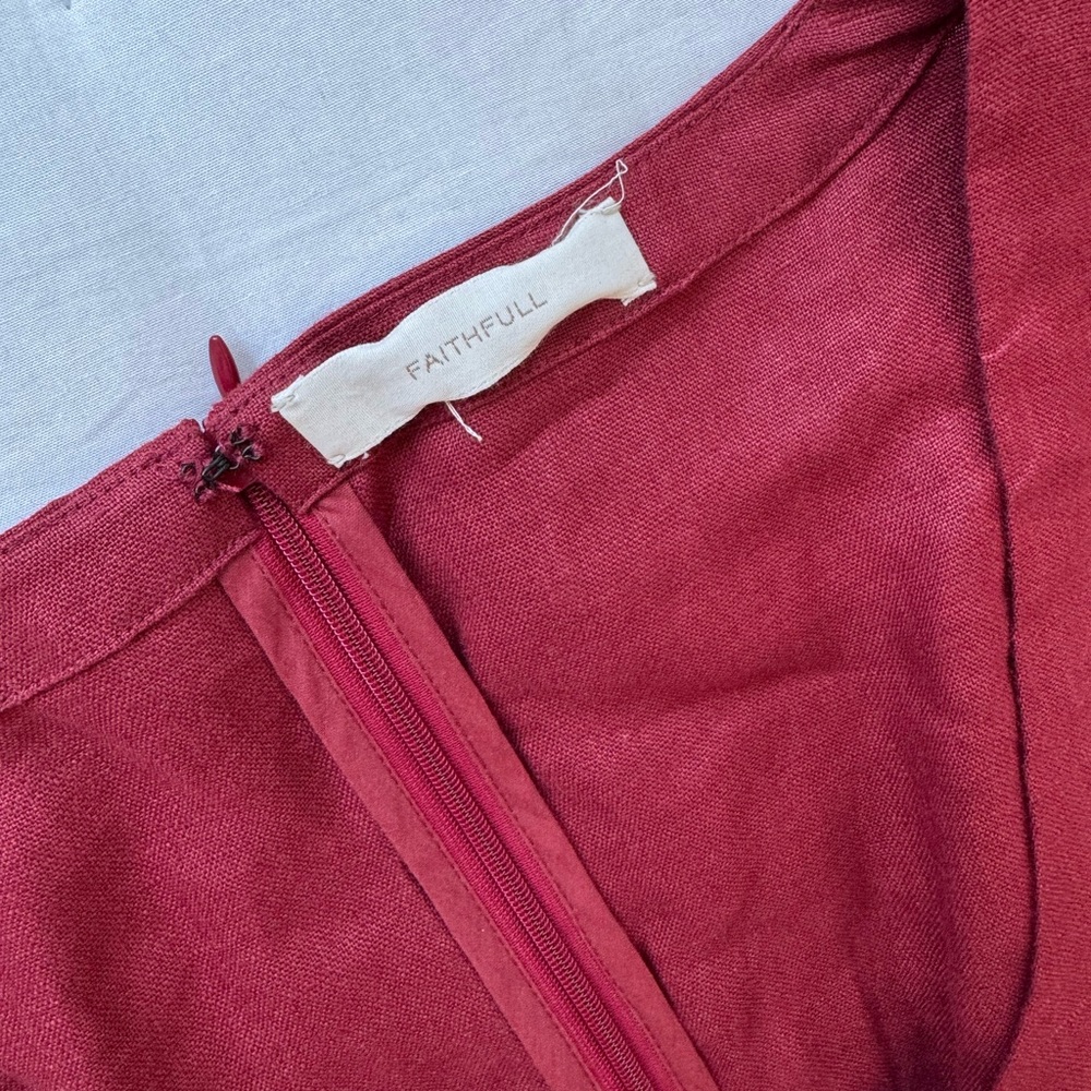 Faithfull the Brand Small Raynara Linen Mini Dress Wine Red - Picture 8 of 12